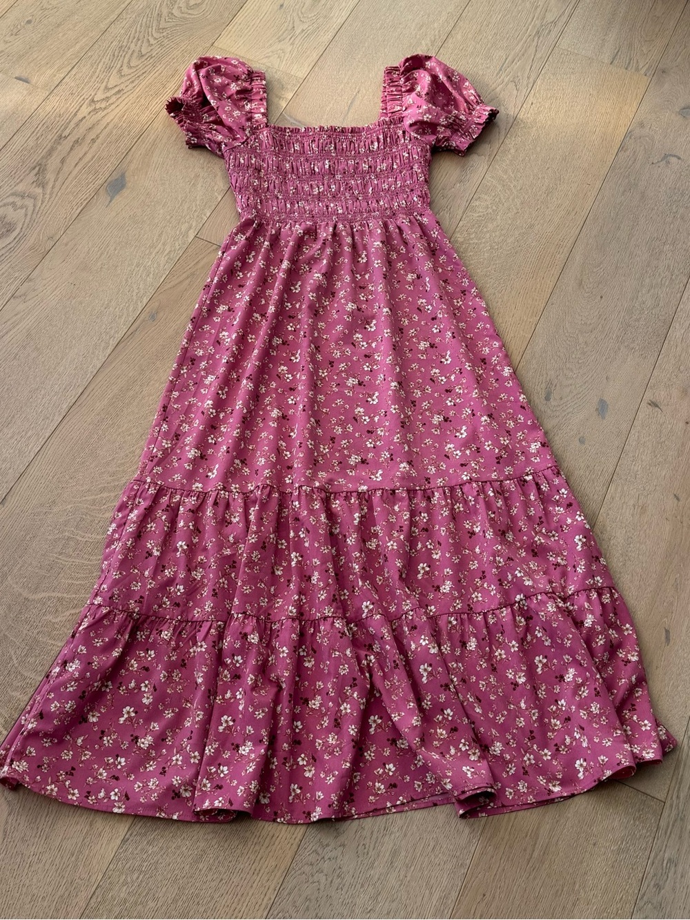 Forever 21 Floral Smocked Tiered Maxi Dress Dusty Rose Size Small